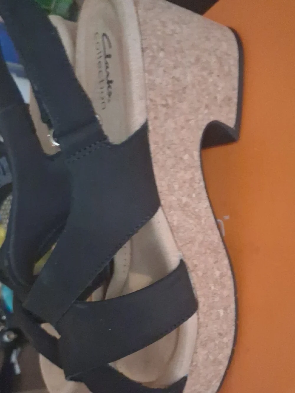 Clarks Black Crisscross Wedge Sandals NWT